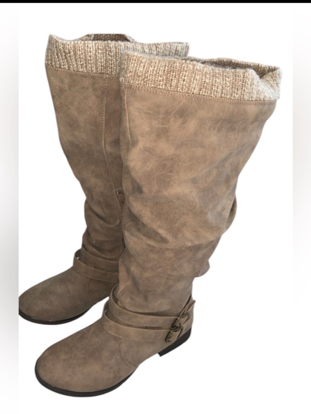 Knit-Trim Taupe Knee-High Women's Boots